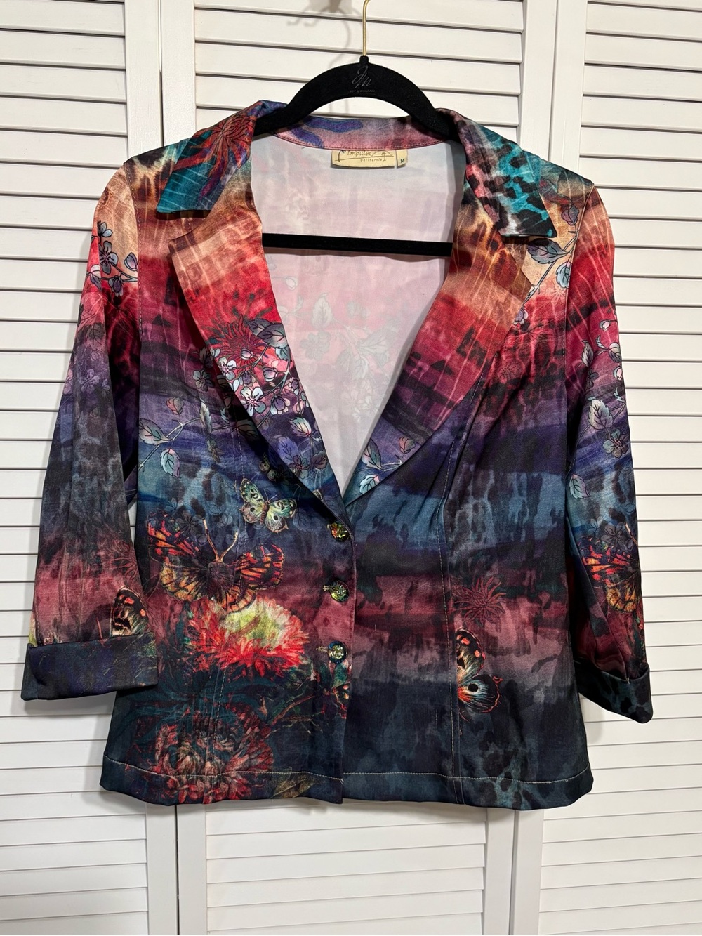 Multicolor Abstract Butterfly Women's 3/4 Sleeve Blazer Jacket